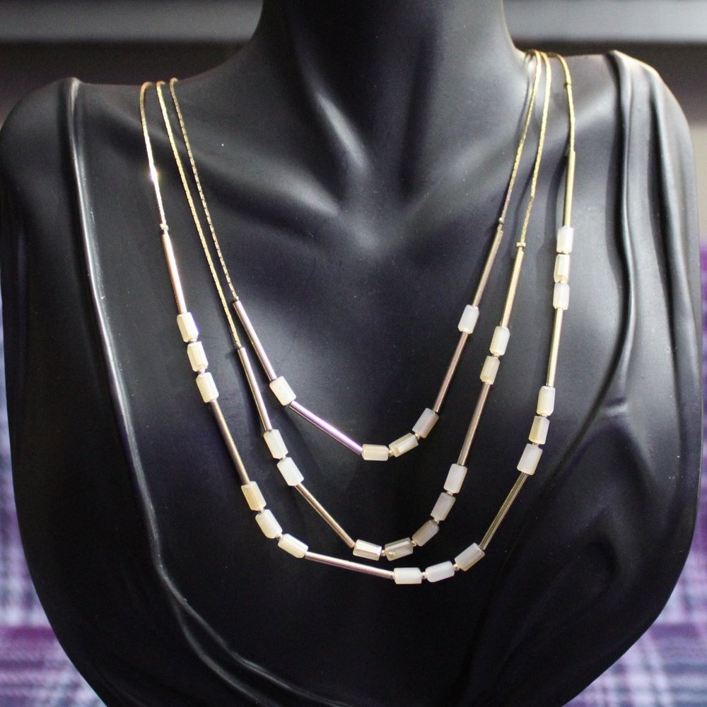 Bizou Brand Glass Beaded Triple Strand Necklace